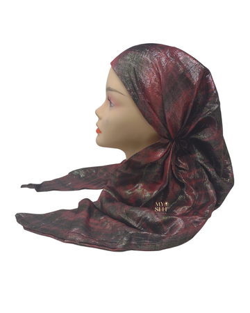 SG CS-05BBS Burgundy/Black/Silver Lurex Tie Dye Adjustable Pre-Tied Bandanna myselflingerie.com